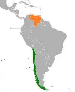 Map indicating locations of Chile and Venezuela
