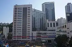 Full view of Chinese YMCA on Pitt Street during reconstruction of Kwong Wah Hospital