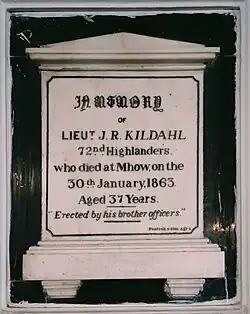 The brother officers of Lieutenant JR Kildahl installed this white marble plaque in his memory in 1863