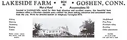 Image 9A 1942 advertisement for recreational lodging in Goshen stating that the facility is not a hotel and caters to Christian clientele specifically. (from History of Connecticut)