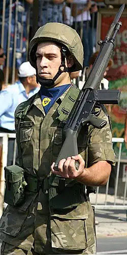 Cyprus National Guard soldier, wearing a blue cravat