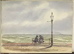 Mends was on half pay at the time of the sketch, and the two ladies looking out to sea are thought to be his wife and daughter