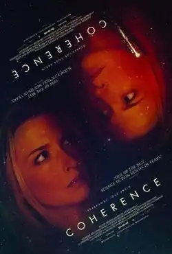 The bottom left of the poster shows a woman's face against dark background and the title text at an angle. The upper right of the poster repeats the same face and text flipped upside-down looking back at itself.