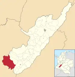 Location of the municipality and town of San Agustín, Córdoba in the Huila Department of Colombia.