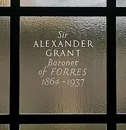Commemorative glass engraving to Sir Alexander Grant at National Library of Scotland