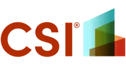 Red "CSI" letters with an overlapping wavy logo in red, yellow, orange, and red.