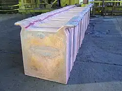 Copper anodes after fire refining and casting.