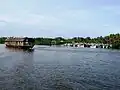 A houseboat on Ashtamudi Lake in Kollam, India