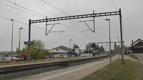 Double-track railway line with side platforms