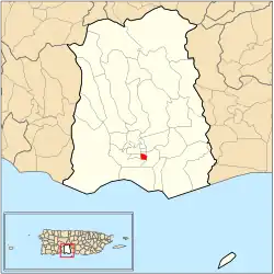 Location of barrio Cuarto within the municipality of Ponce shown in red