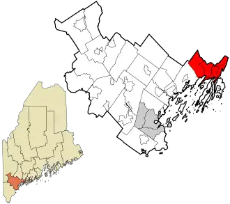 Location in Cumberland County and the state of Maine