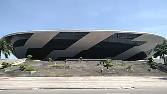 Exterior of a large sports stadium