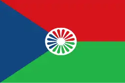 One of Tomáš Rafa's Romani-themed variations on the Czech flag