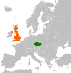 Map indicating locations of Czech Republic and United Kingdom