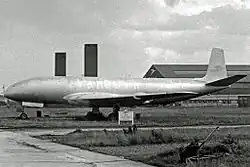 BOAC Comet 1 cocooned and stored in the maintenance area at London Heathrow Airport in September 1954