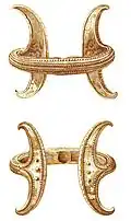 Gold bracelet found at Biia Romania; dated to Hallstatt; National Museum, Budapest Hungary[76]