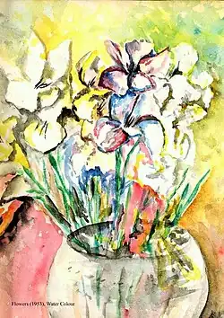 1953, "Flowers", Aquarelle (30 x 22&nbsp;cm.) by Dariush Borbor