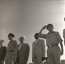 Tzur alongside Israeli prime minister David Ben Gurion. 1960, Boris Carmi, Meitar collection, National Library of Israel