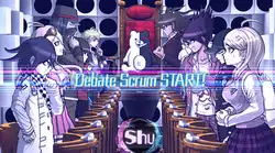 Screenshot from the video game. Characters appear on both sides of an argument