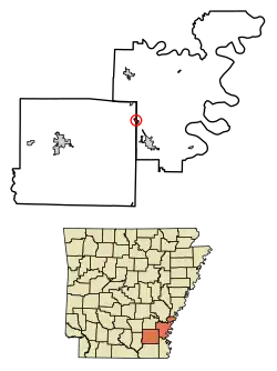 Location of Tillar in Desha County and Drew County, Arkansas.