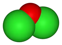 Space-filling model of dichlorine monoxide