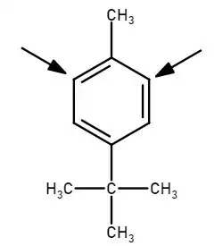 Substituents add ortho to the methyl group in para-(tert-butyl)toluene