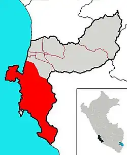 Location of Paracas in the Pisco province