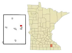 Location of Mantorville within Dodge County and state of Minnesota