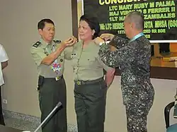 Dr Mary Ruby M Palma of the Quezon City, Gender and Development Resource and Coordinating Office is donned with rank of lieutenant colonel in the reserve force, Philippine Army.