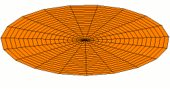 A standing wave on a disk with two nodal lines crossing at the center; this is an overtone.