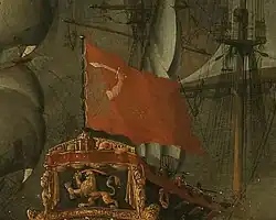 Dutch attack flag during the Battle of the Sound (1658); painting painted between 1670–1679