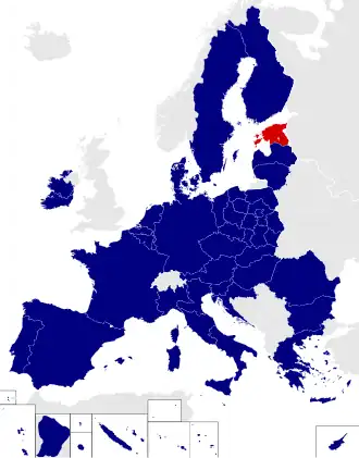 Map of the European Parliament constituencies with Estonia highlighted in red