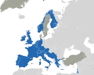 A coloured map of the countries of Europe