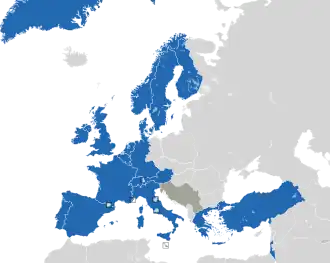 A coloured map of the countries of Europe