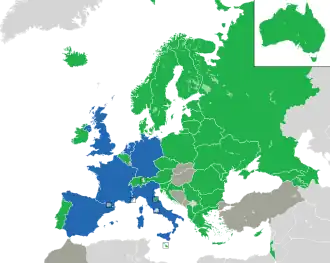 A coloured map of the countries of Europe