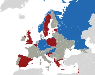 A coloured map of the countries of Europe