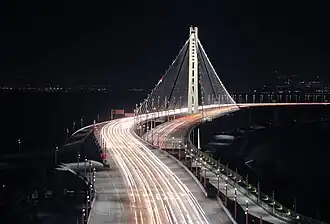 The main span of the eastern span of the San Francisco–Oakland Bay Bridge, the largest example of a self-anchored suspension bridge in the world.