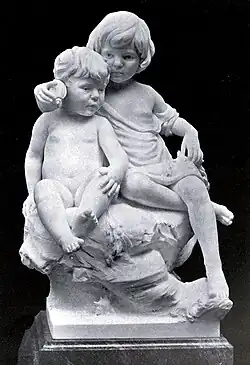 Black and white photograph of Edith Maryon's sculpture Evelyn and Gloria, children of Sir Rennell and Lady Rodd