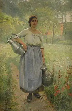 French peasant girl with milk pans