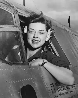Image 20Photograph of Rockford pilot Elizabeth L. Gardner with the WASPs at Harlingen Army Air Field, Texas. Image credit: U.S. Dept. of the Air Force (photograph); National Archives Catalog (digital file); Junkyardsparkle, Hohum, Bammesk (digital retouching) (from Portal:Illinois/Selected picture)