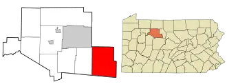 Location in Elk County and the state of Pennsylvania