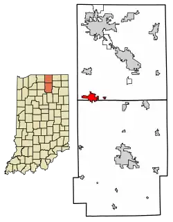 Location of Nappanee in Elkhart County and Kosciusko County, Indiana.