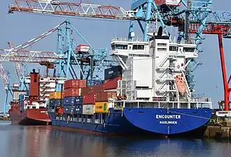 Container feeders Sara Borchard and Encounter at the Royal Seaforth Container Terminal (2021)