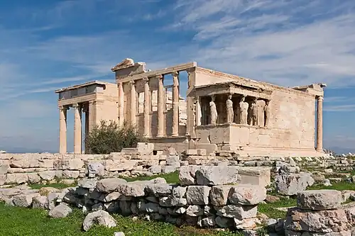 Erechtheion, Athens, with its Ionic columns and caryatid porch, 421–405 BC,[49] unknown architect