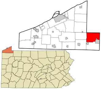 Location of Wayne Township in Erie County, Pennsylvania (top) and of Erie County in Pennsylvania (below)