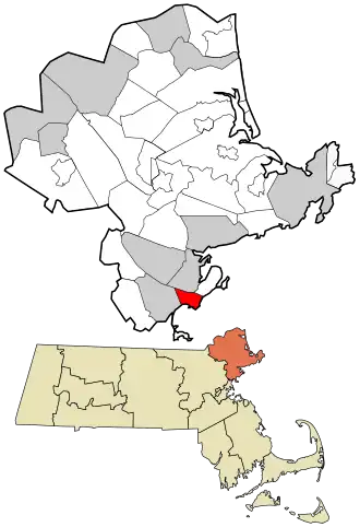 Location in Essex County and the state of Massachusetts