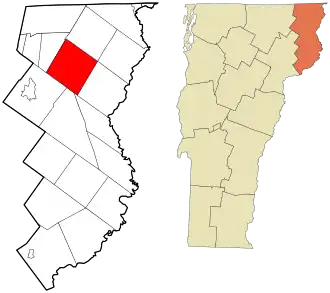 Location in Essex County and the state of Vermont.
