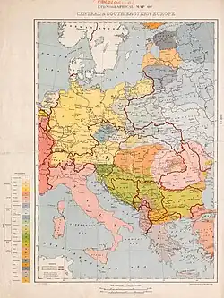 Ethnographical Map of Central and Southeastern Europe - War Office, London (1916)
