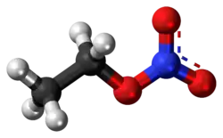 Ball-and-stick model of the ethyl nitrate molecule