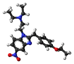Ball-and-stick model of the etonitazene molecule